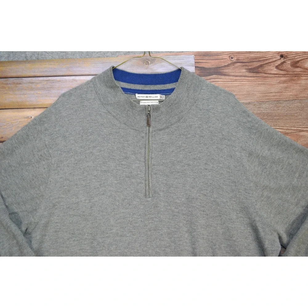 Peter Millar Sweater Mens XL Gray 1/4 Zip Mock Neck Merino Wool Pullover‎